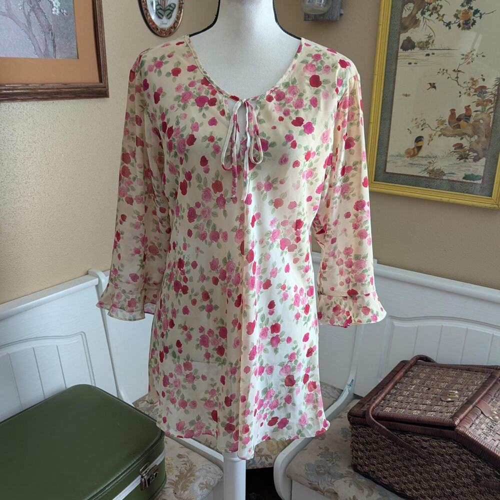 Y2k/2000s Amanda Nicole Sheer Floral Blouse